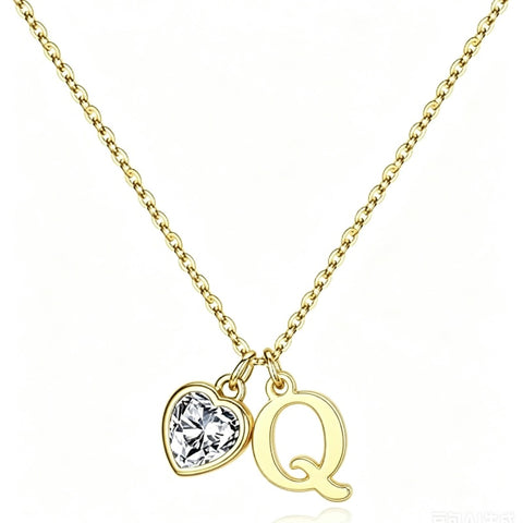 14K Gold Plated Initial A-Z Heart Birthstone Letter Necklace