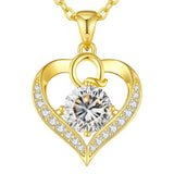 14K Gold Plated Initial Love Heart 2 Carat Moissanite Necklaces for Women Christmas Anniversary Birthday Present Gifts
