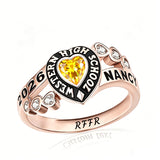 Sterling Silver Personalized Birthstone Engraved Class Rings for Women, College Senior High School Ring