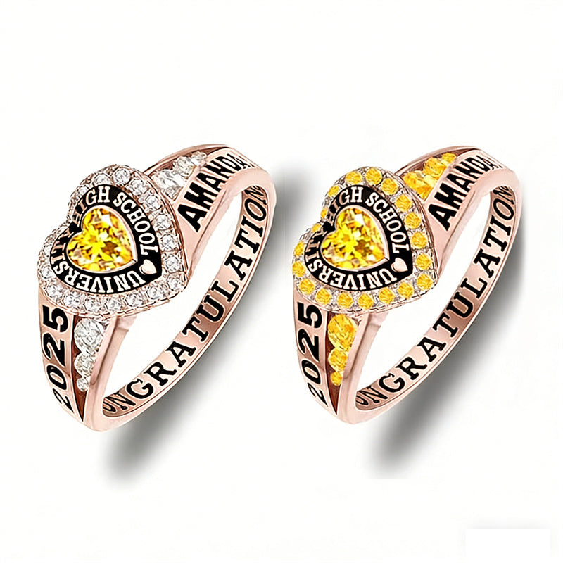 Copper Personalized Birthstone Engraved Class Rings for Women, College Senior High School Ring