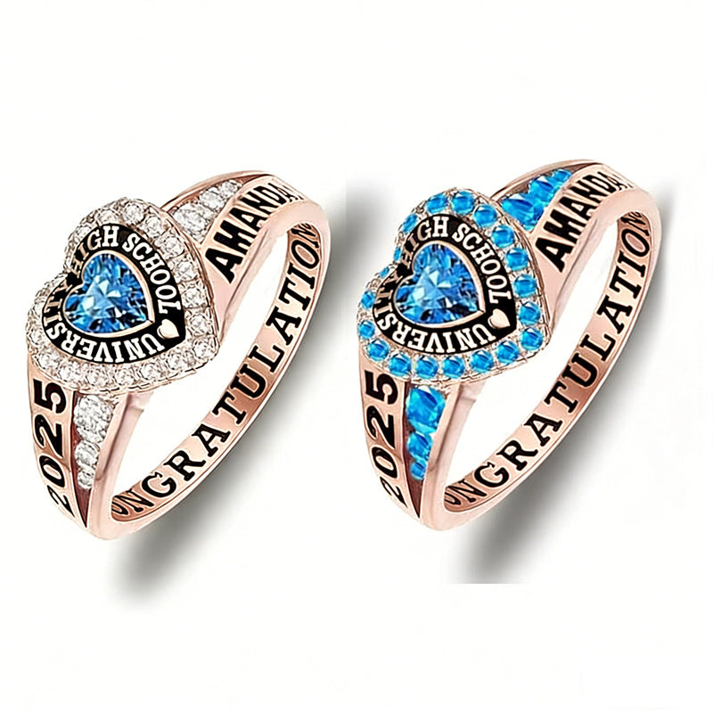 Sterling Silver Personalized Birthstone Engraved Class Rings for Women, College Senior High School Ring