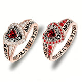 Sterling Silver Personalized Birthstone Engraved Class Rings for Women, College Senior High School Ring