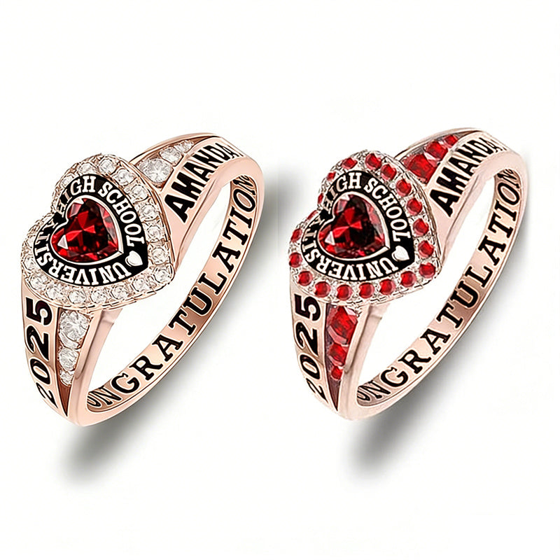 Sterling Silver Personalized Birthstone Engraved Class Rings for Women, College Senior High School Ring