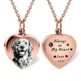 Stainless Steel Personalized Photo Engraved Heart Urn Necklace for Ashes