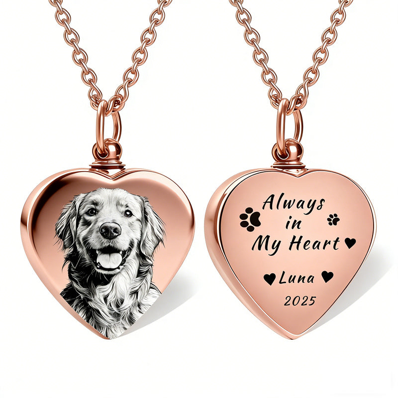 Stainless Steel Personalized Photo Engraved Heart Urn Necklace for Ashes
