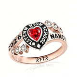 Sterling Silver Personalized Birthstone Engraved Class Rings for Women, College Senior High School Ring