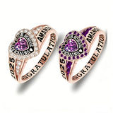 Copper Personalized Birthstone Engraved Class Rings for Women, College Senior High School Ring