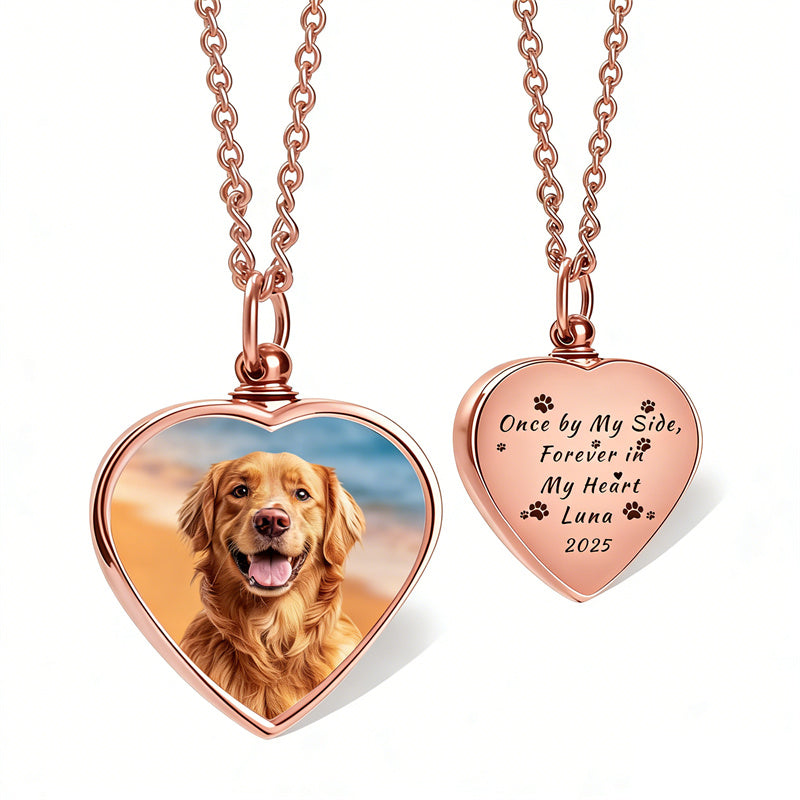Stainless Steel Personalized Photo Engraved Heart Urn Necklace for Ashes