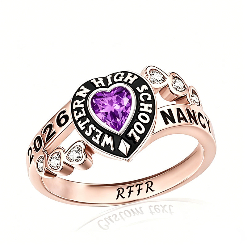 Sterling Silver Personalized Birthstone Engraved Class Rings for Women, College Senior High School Ring