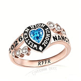 Sterling Silver Personalized Birthstone Engraved Class Rings for Women, College Senior High School Ring