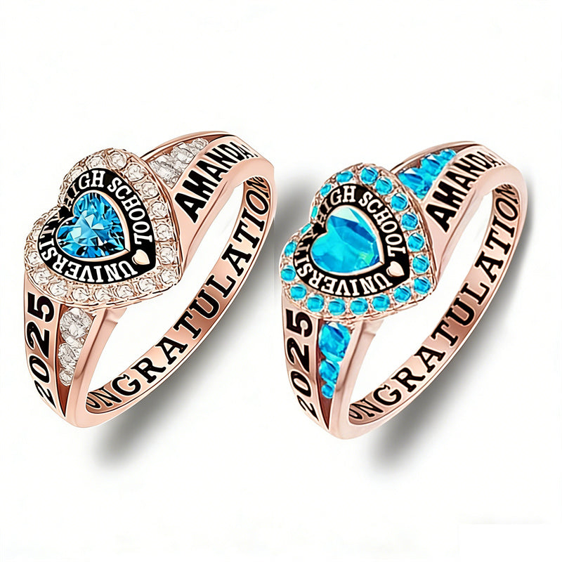 Sterling Silver Personalized Birthstone Engraved Class Rings for Women, College Senior High School Ring