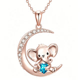 Sterling Silver Birthstone Elephant Pendant Necklace