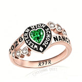 Sterling Silver Personalized Birthstone Engraved Class Rings for Women, College Senior High School Ring
