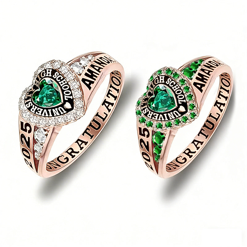 Copper Personalized Birthstone Engraved Class Rings for Women, College Senior High School Ring