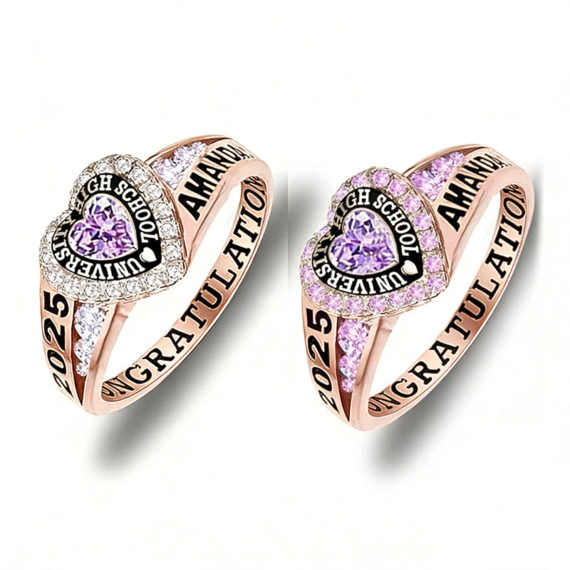 Sterling Silver Personalized Birthstone Engraved Class Rings for Women, College Senior High School Ring