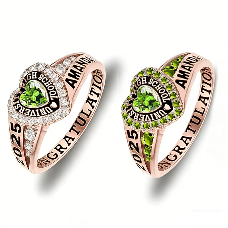 Copper Personalized Birthstone Engraved Class Rings for Women, College Senior High School Ring
