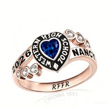 Sterling Silver Personalized Birthstone Engraved Class Rings for Women, College Senior High School Ring