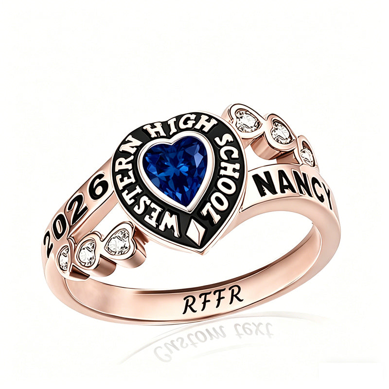 Sterling Silver Personalized Birthstone Engraved Class Rings for Women, College Senior High School Ring