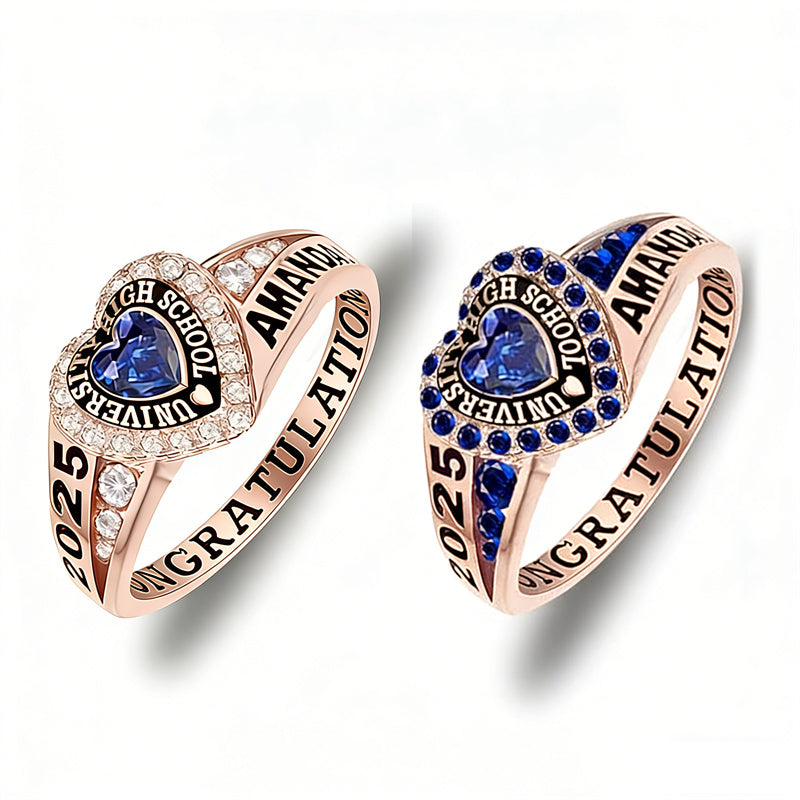 Sterling Silver Personalized Birthstone Engraved Class Rings for Women, College Senior High School Ring