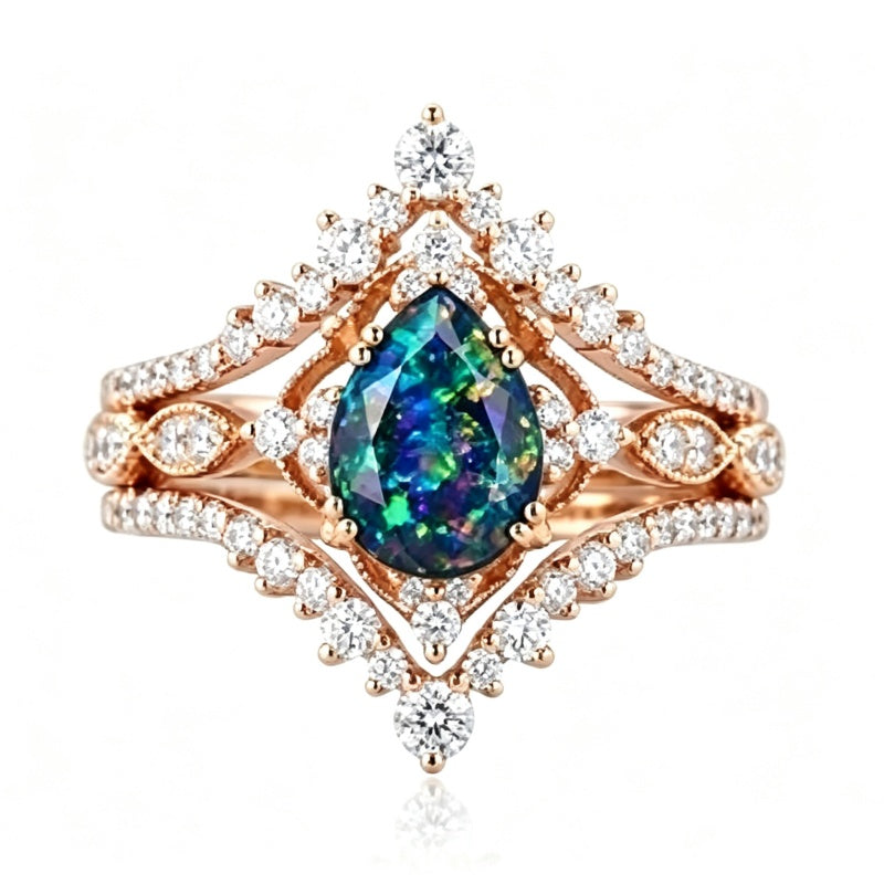 Sterling Silver 10K  14K  18K  Gold Personalized Engraved Black Opal Engagement Wedding Promise Ring for Her
