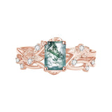 Sterling Silver Personalized Engraved Moss Agate Bridal Wedding Promise Engagement Ring Set for Women