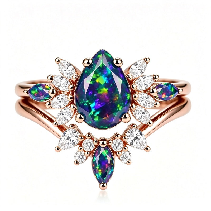 Sterling Silver 10K  14K  18K  Gold Personalized Engraved Black Opal Engagement Wedding Promise Ring for Her
