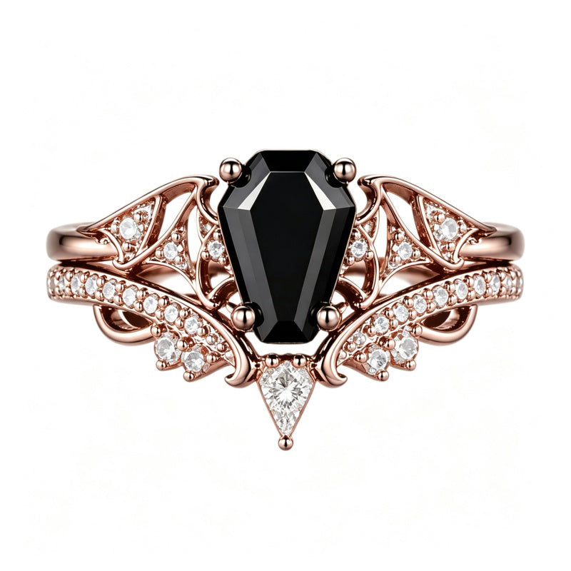 Sterling Silver 10K  14K  18K Gold 1CT-4CT Black Onyx Engagement Ring Gothic Wedding Promise Ring