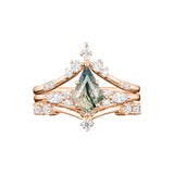 Sterling Silver Personalized Engraved Moss Agate Bridal Wedding Promise Engagement Ring Set for Women