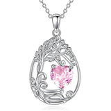 Sterling Silver Birthstone Teardrop Tree of Life Pendant Necklace