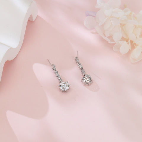 925 Sterling Silver Elegant Moissanite Drop Earrings With Symmetrical Design And Graduated Stones