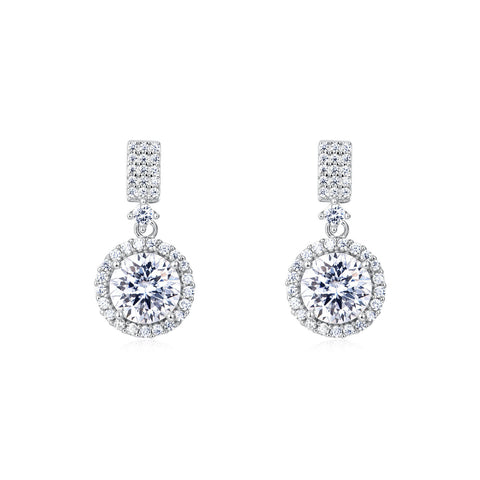 925 Sterling Silver Elegant Moissanite Drop Earrings With Sparkling Cubic Zirconia In Silver Plated Setting