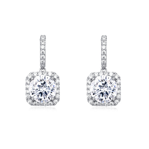 925 Sterling Silver Elegant Moissanite Halo Stud Earrings In Plated with White Gold