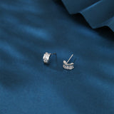 925 Sterling Silver Elegant Three-stone Moissanite Hoop Earrings In Plated with White Gold