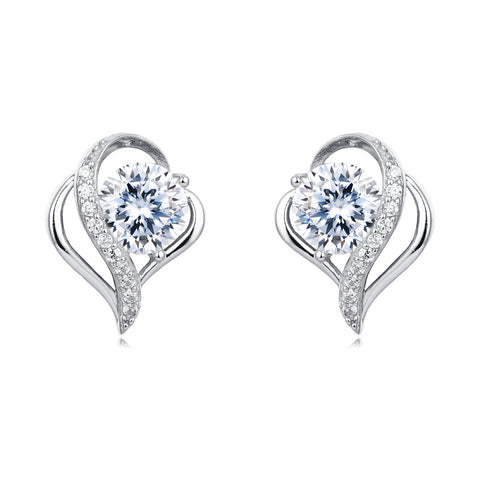 925 Sterling Silver Elegant Heart-shaped Moissanite Earrings In Plated with White Gold