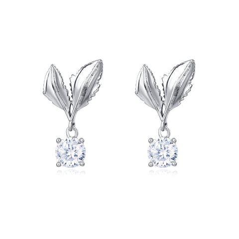 925 Sterling Silver Elegant Leaf-inspired Moissanite Drop Earrings