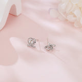925 Sterling Silver Elegant Heart-shaped Moissanite Earrings In Plated with White Gold With Sparkling Accents