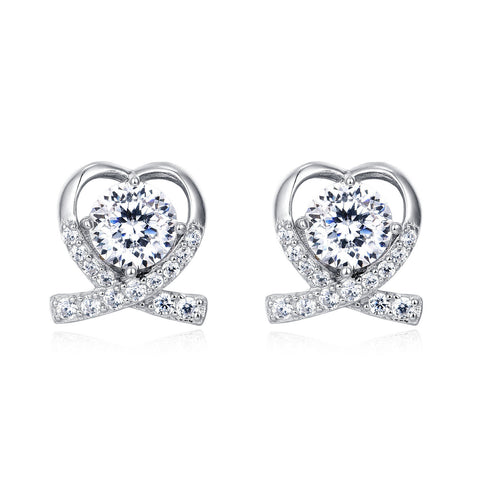 925 Sterling Silver Elegant Heart-shaped Moissanite Earrings In Plated with White Gold With Sparkling Accents