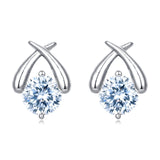 925 Sterling Silver Elegant Crossed Prong Moissanite Stud Earrings In Plated with White Gold/silver Setting