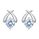 925 Sterling Silver Elegant Crossed Prong Moissanite Stud Earrings In Plated with White Gold/silver Setting