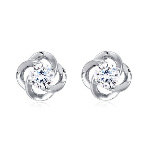 925 Sterling Silver Elegant Floral Moissanite Stud Earrings In Sterling Silver