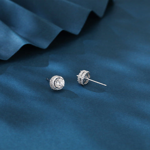 925 Sterling Silver Elegant Silver Moissanite Halo Stud Earrings With Pavé Accents