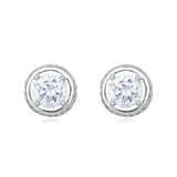 925 Sterling Silver Elegant Silver Moissanite Halo Stud Earrings With Pavé Accents