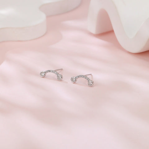 925 Sterling Silver Elegant Moissanite Pavé Stud Earrings With Double Accent Gems