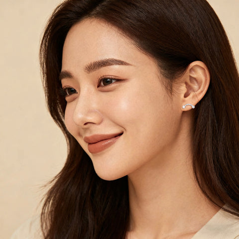 925 Sterling Silver Elegant Moissanite Pavé Stud Earrings With Double Accent Gems