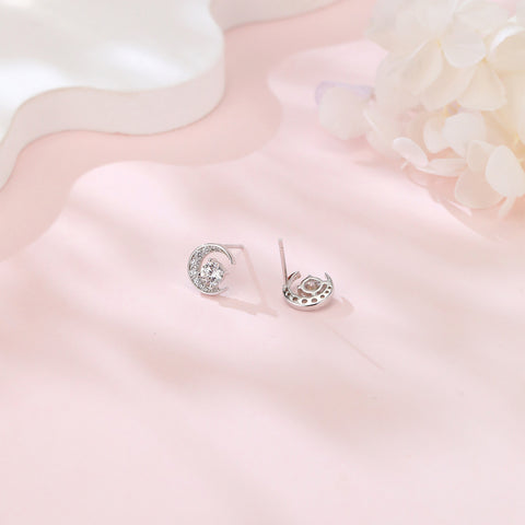 925 Sterling Silver Elegant Moonlight Moissanite Earrings In Plated with Plated with White Gold  Crescent Halo