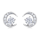 925 Sterling Silver Elegant Moonlight Moissanite Earrings In Plated with Plated with White Gold  Crescent Halo