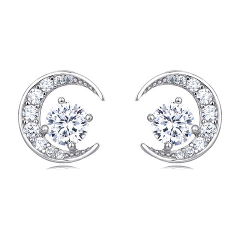 925 Sterling Silver Elegant Moonlight Moissanite Earrings In Plated with Plated with White Gold  Crescent Halo