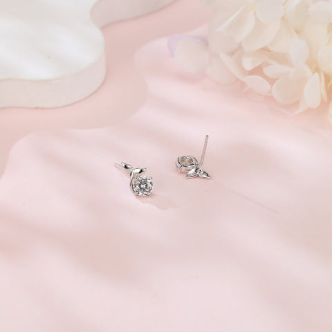 925 Sterling Silver Elegant Moissanite Stud Earrings With Silver Floral Design And Accent Gems