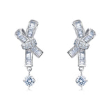 925 Sterling Silver Elegant Silver Moissanite Cross Earrings With Dangling Round Stones