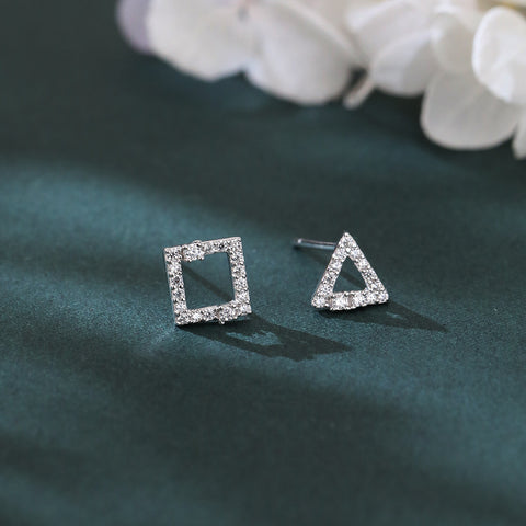 925 Sterling Silver Elegant Zircon Triangle And Square Stud Earrings In Plated with White Gold